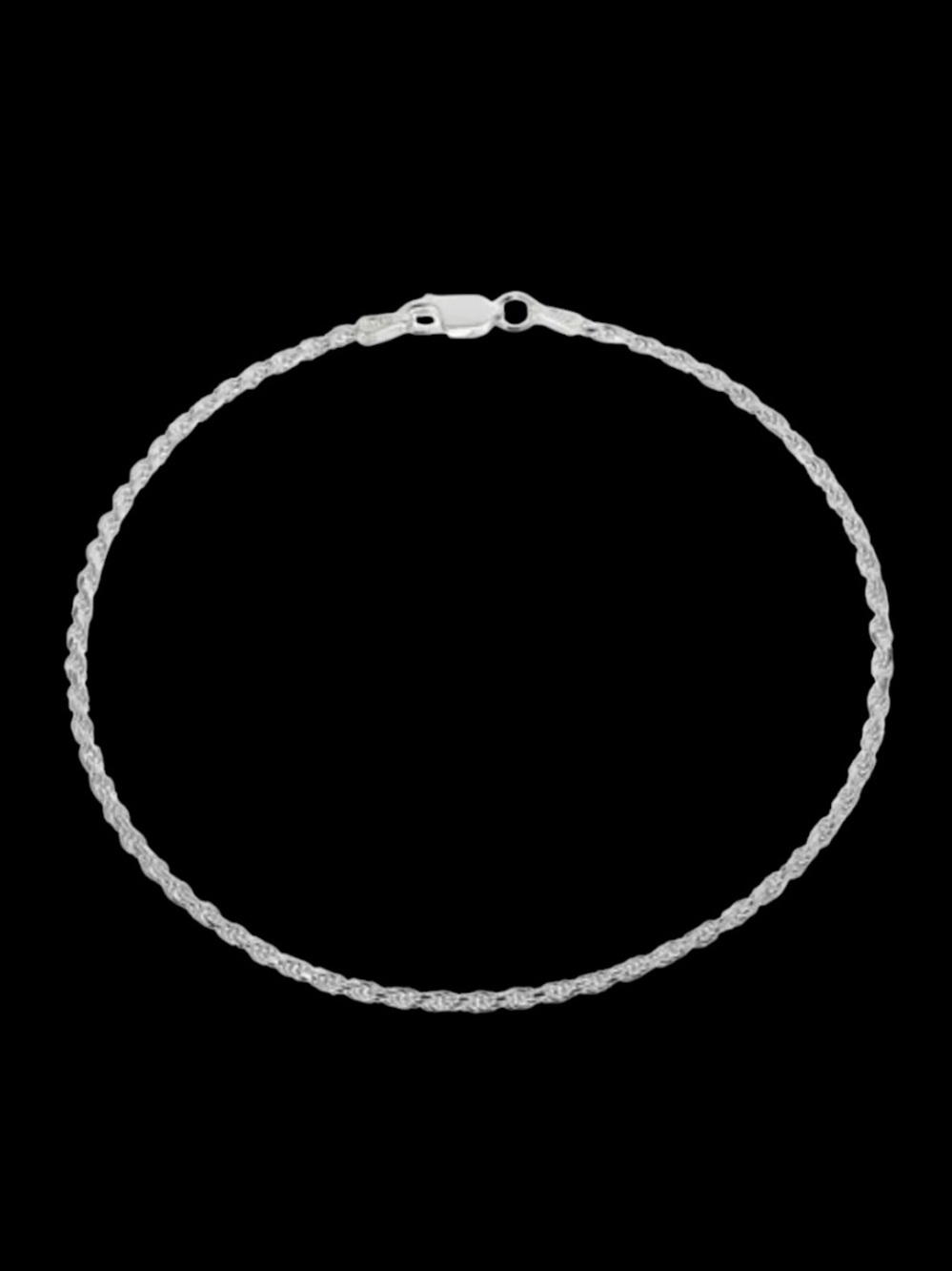 Italian .925 Sterling Silver Diamond Cut Rope 9” Ankle Bracelet